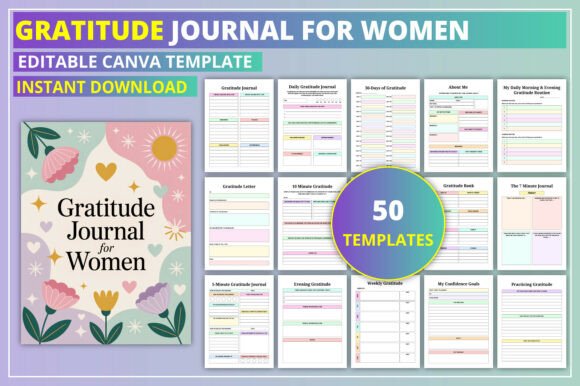 Download Editable Gratitude Journal for Women - Gratitude journal Collection